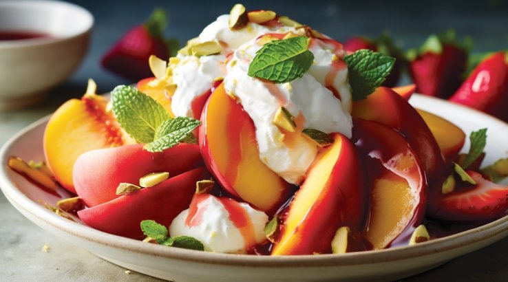 салат з полуницею і персиками