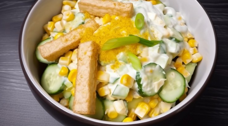 Бюджетний салат з кукурудзою і сухариками за 5 хвилин