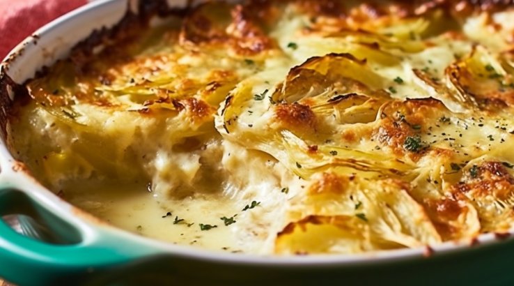 Гратен з фаршем, молодою картоплею і капустою