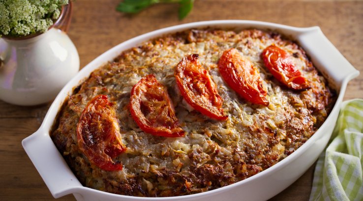 Запіканка з перловки та м'яса