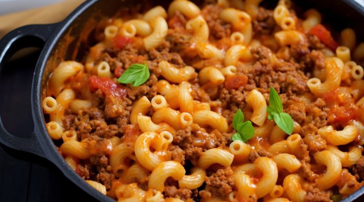 Гуляш з макаронами й сиром