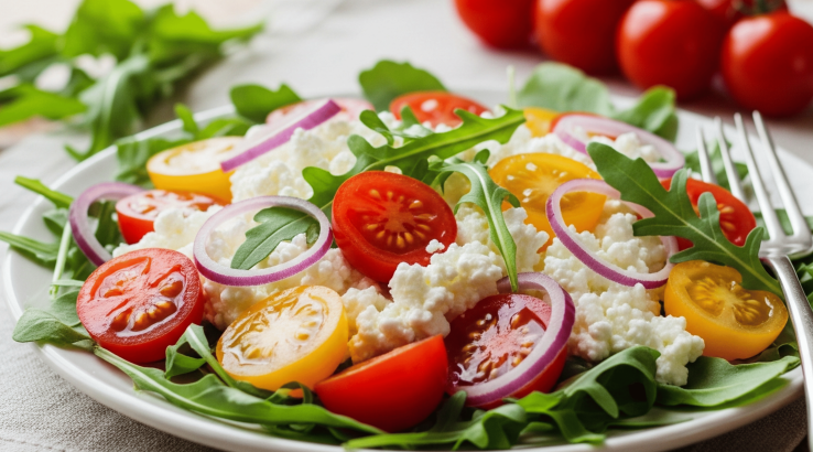 Салат з помідорами чері та зернистим сиром