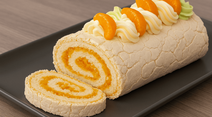 меренговий рулет із мандариновою начинкою
