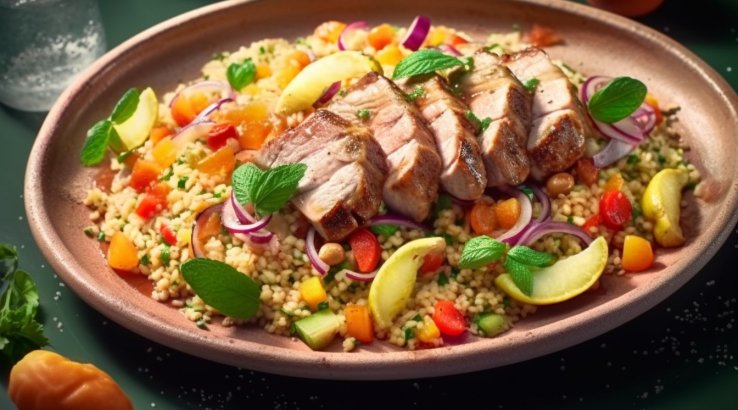 Свинина з кускусом і огірком