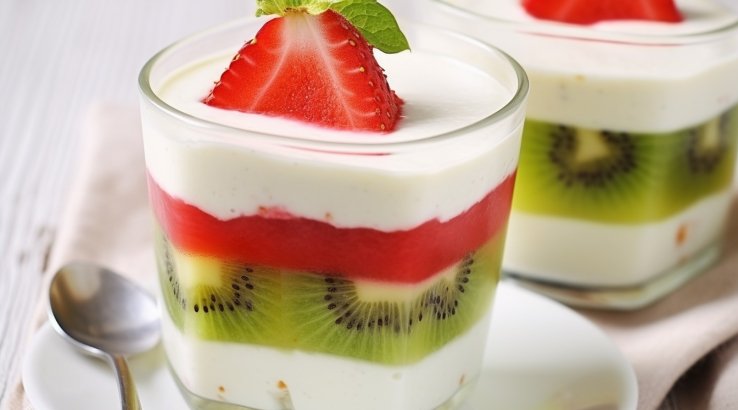 Десерт з йогурту з полуницею та ківі