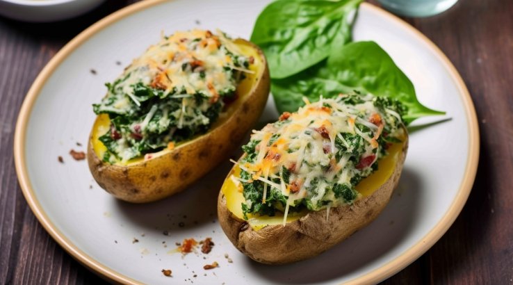 запечена картопля зі шпинатом і сиром