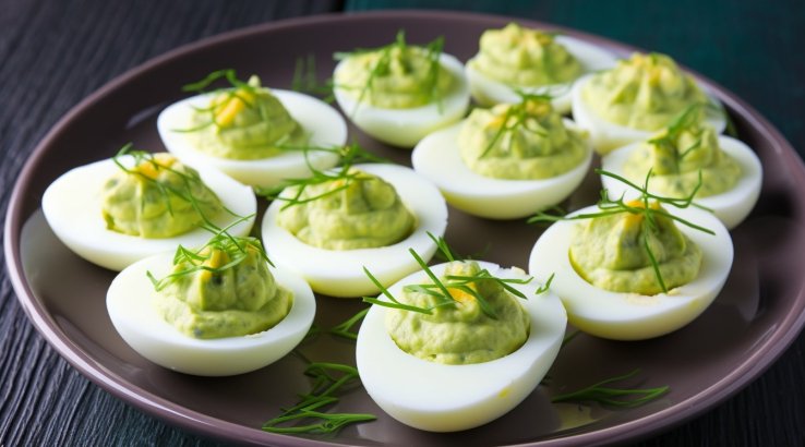 Варені яйця, фаршировані мусом із зеленого горошку