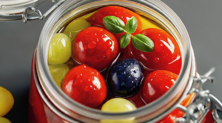 Виноград з помідорами чері й базиліком на зиму