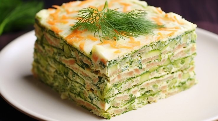 Кабачковый торт с майонезом, собранный из блинов