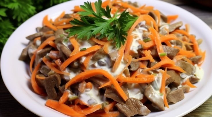 салат з курячої печінки та грибів