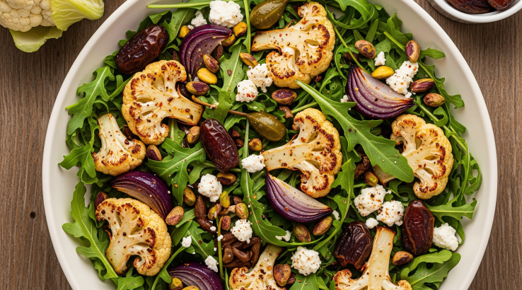Салат із запеченою цвітною капустою, фетою та фініками