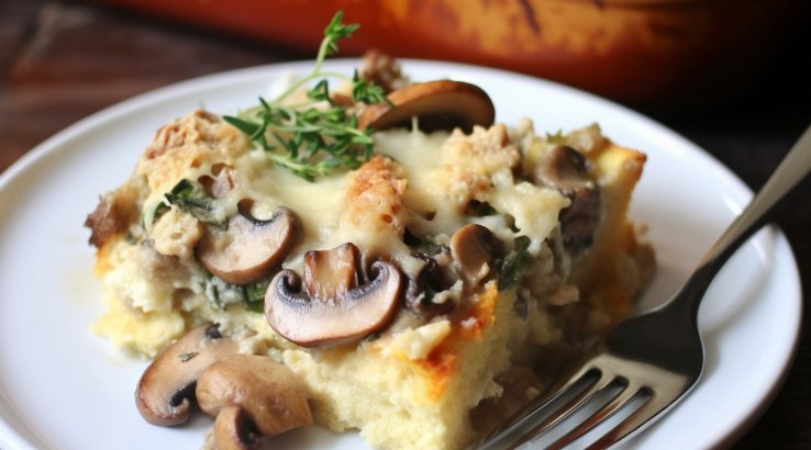 запіканка з сиром брі та грибами