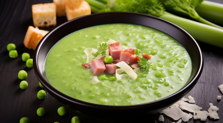 Бульйон з шинкою та горошком