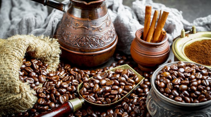 кава в зернах, турка для кави