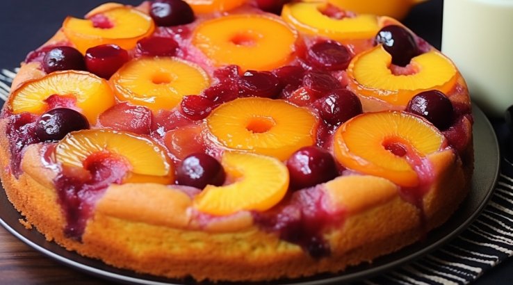 перевернутий пиріг з абрикосами та вишнями