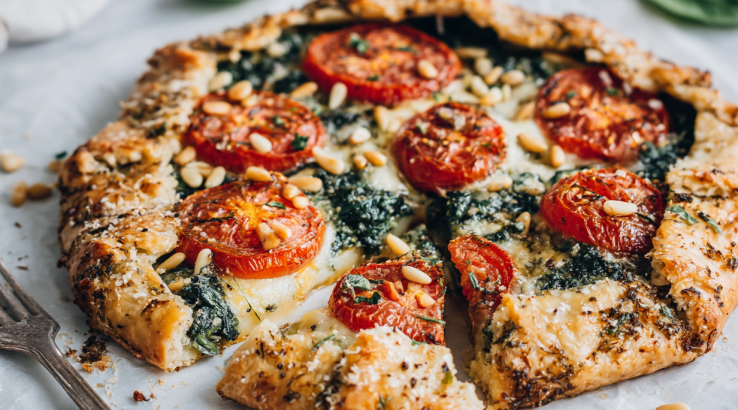 Шпинатна галета з томатами та песто