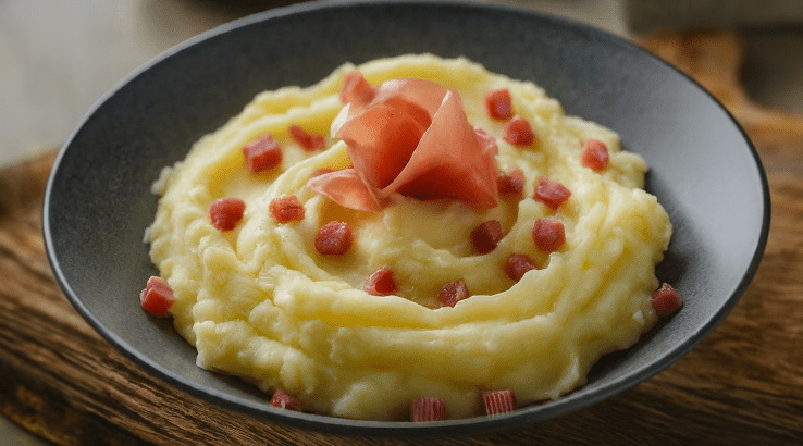 Картопляне пюре з моцарелою і шинкою