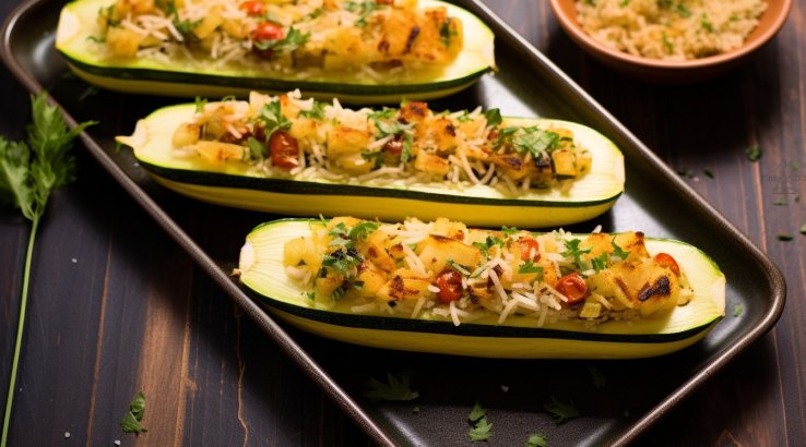 Фаршированные кабачки с рисово-овощной начинкой