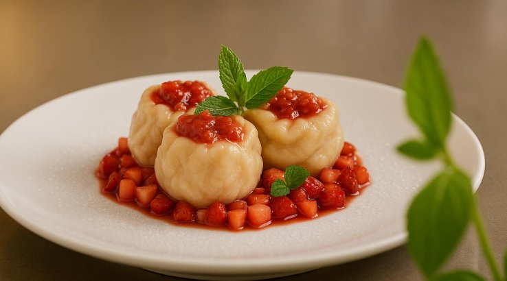 Відкриті вареники з полуницею