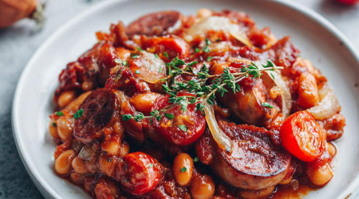 Квасоля з ковбасками й беконом