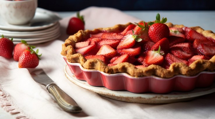 Відкритий пиріг з ревенем і полуницею