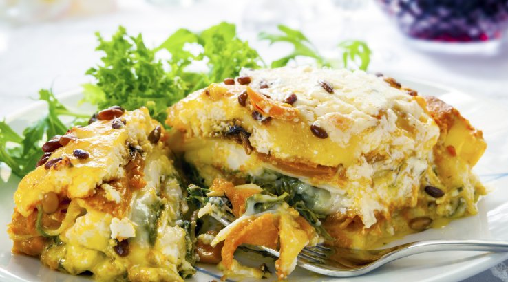 Лазанья з грибами, гарбузом і шпинатом