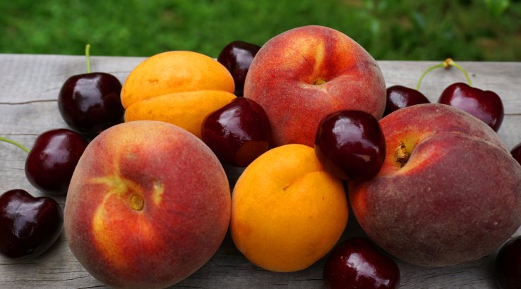 персики, вишня