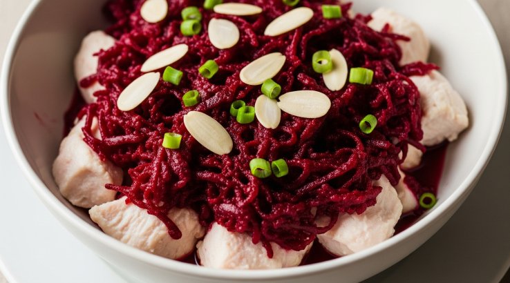 Салат з буряком, куркою і горіхами