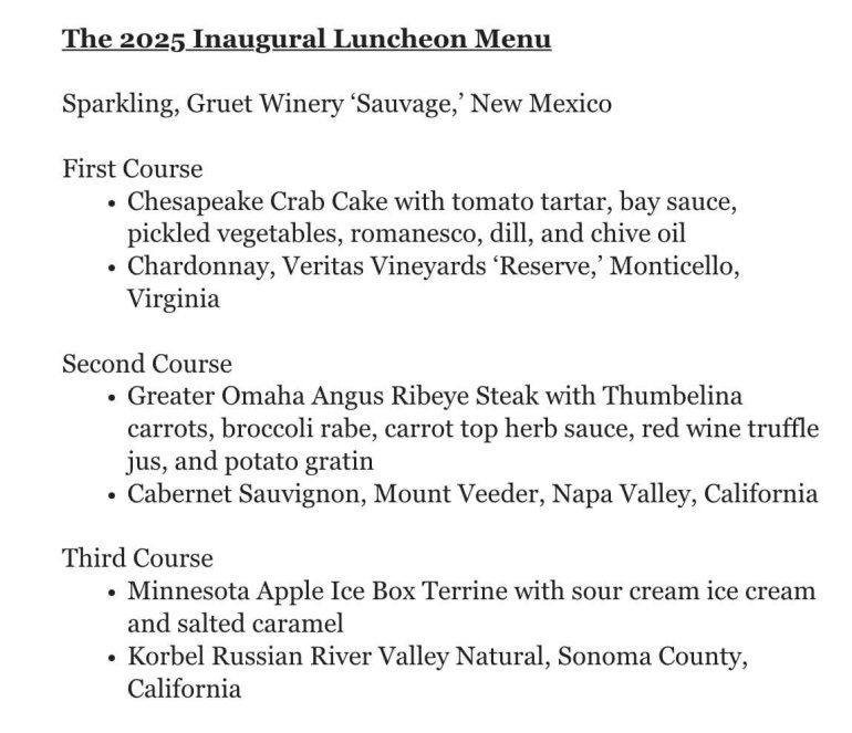 Меню інавгураційного обіду