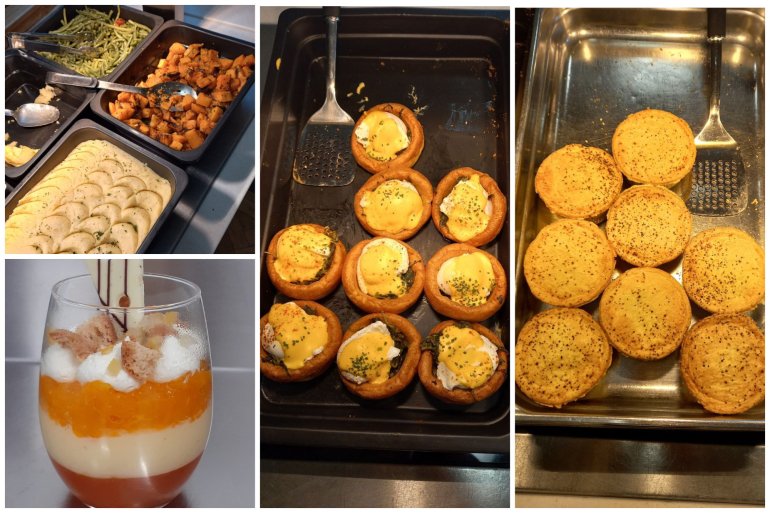 Гарниры, персиковый трайфл, яйца-пашот на&nbsp;булочках, мини-гратены