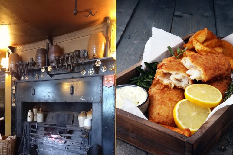 Старовинна піч в&nbsp;англійському пабі. Фіш енд чіпс.
